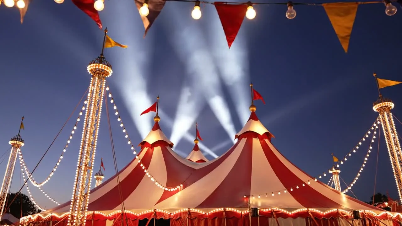 Fairground midway at dusk