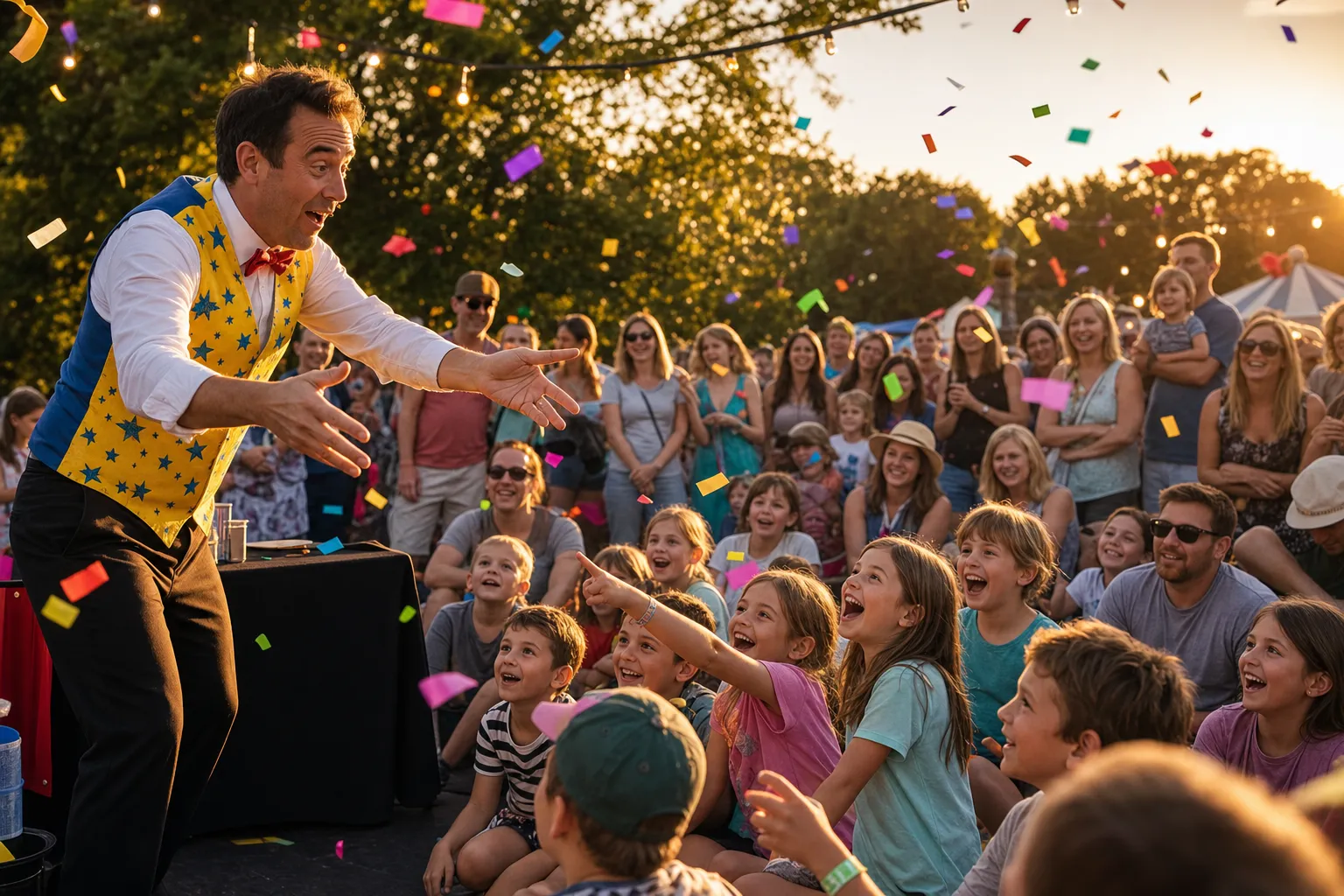 A family enjoying a fair entertainment show